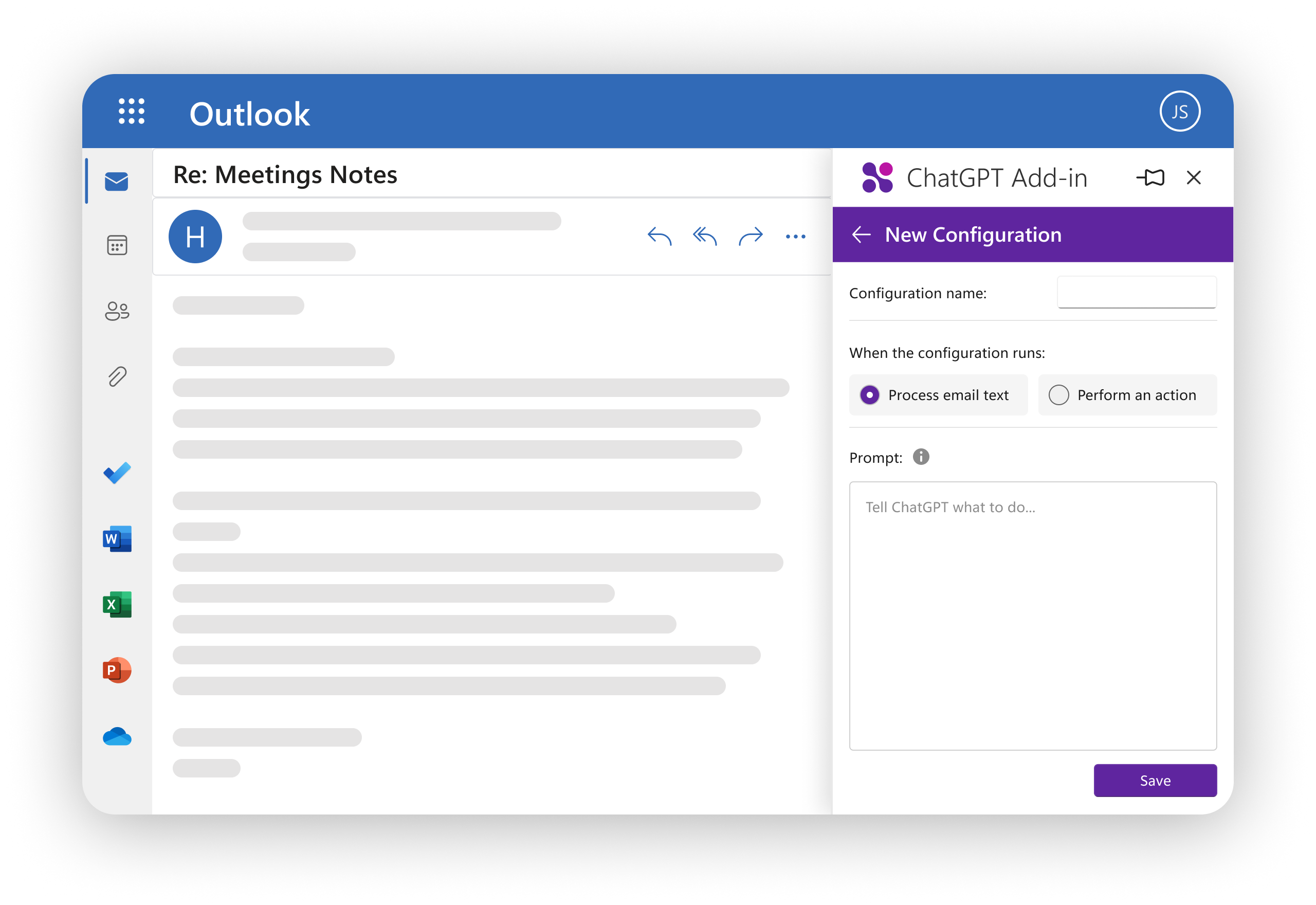 ChatGPT Add-in for Outlook 界面截图
