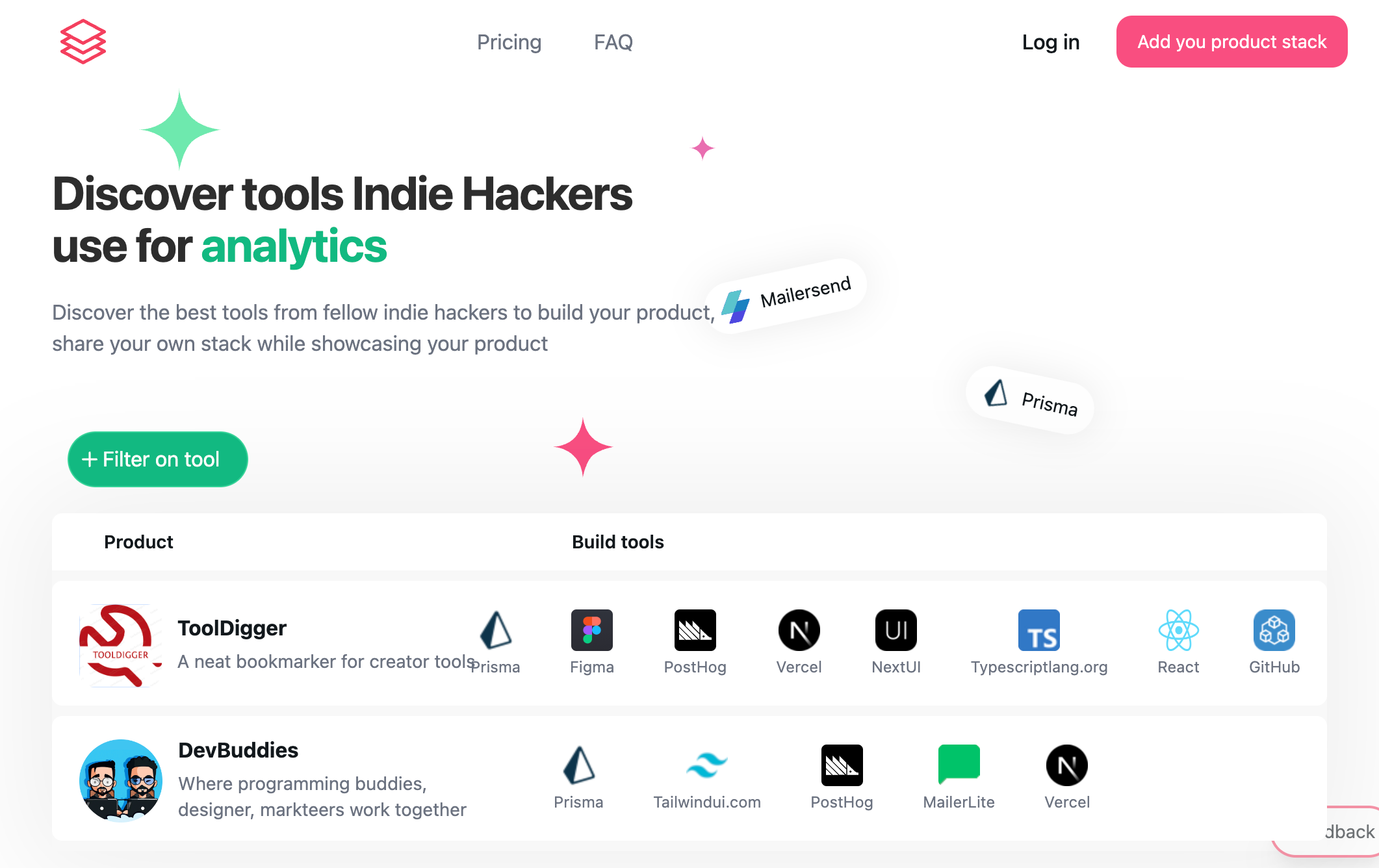 IndieHackerStacks 界面截图